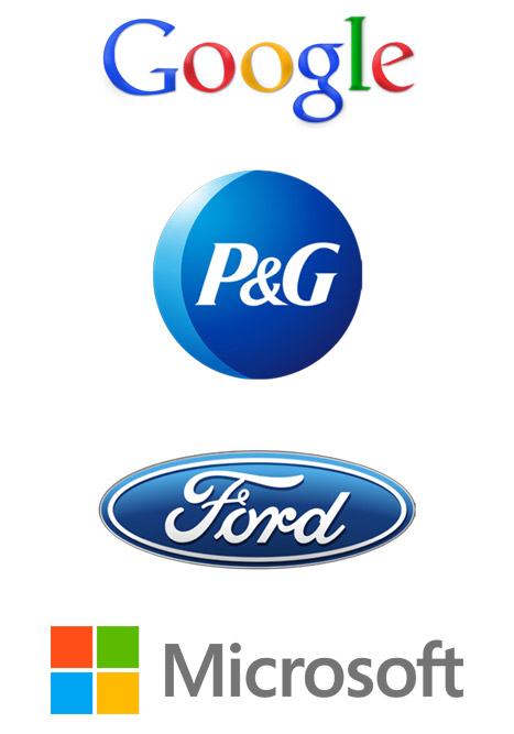Brand logos for Google, P&G, Ford, Microsoft